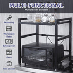 Expandable Metal Microwave Rack with Hooks - Vertical Countertop Organizer for Toaster, Air Fryer, Rice Cooker & More - Easy Installation, Durable Metal Construction, Space-Saving Design for Kitchen Appliances, Utensil Holder | Modern Kitchen Accessory |