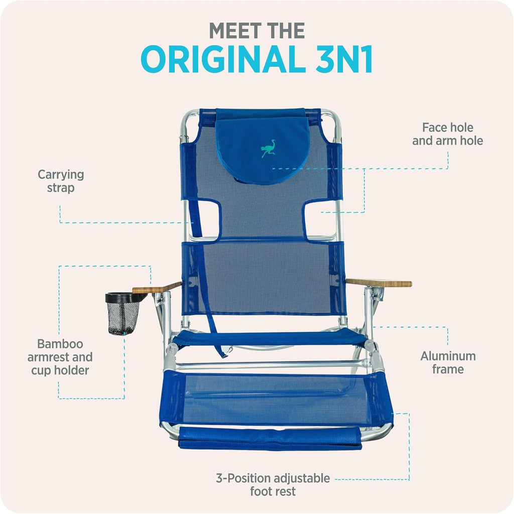 The Ostrich Deluxe 3‑in‑1 Beach Chair 🌴🛋️ Comfort, Freedom & Relaxation