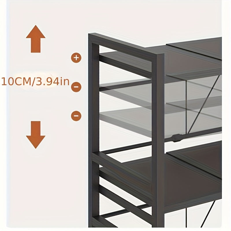 Expandable Metal Microwave Rack with Hooks - Vertical Countertop Organizer for Toaster, Air Fryer, Rice Cooker & More - Easy Installation, Durable Metal Construction, Space-Saving Design for Kitchen Appliances, Utensil Holder | Modern Kitchen Accessory |
