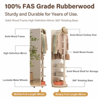 Solid Wood Floor Mirror – Rotating with Coat Hanger!
