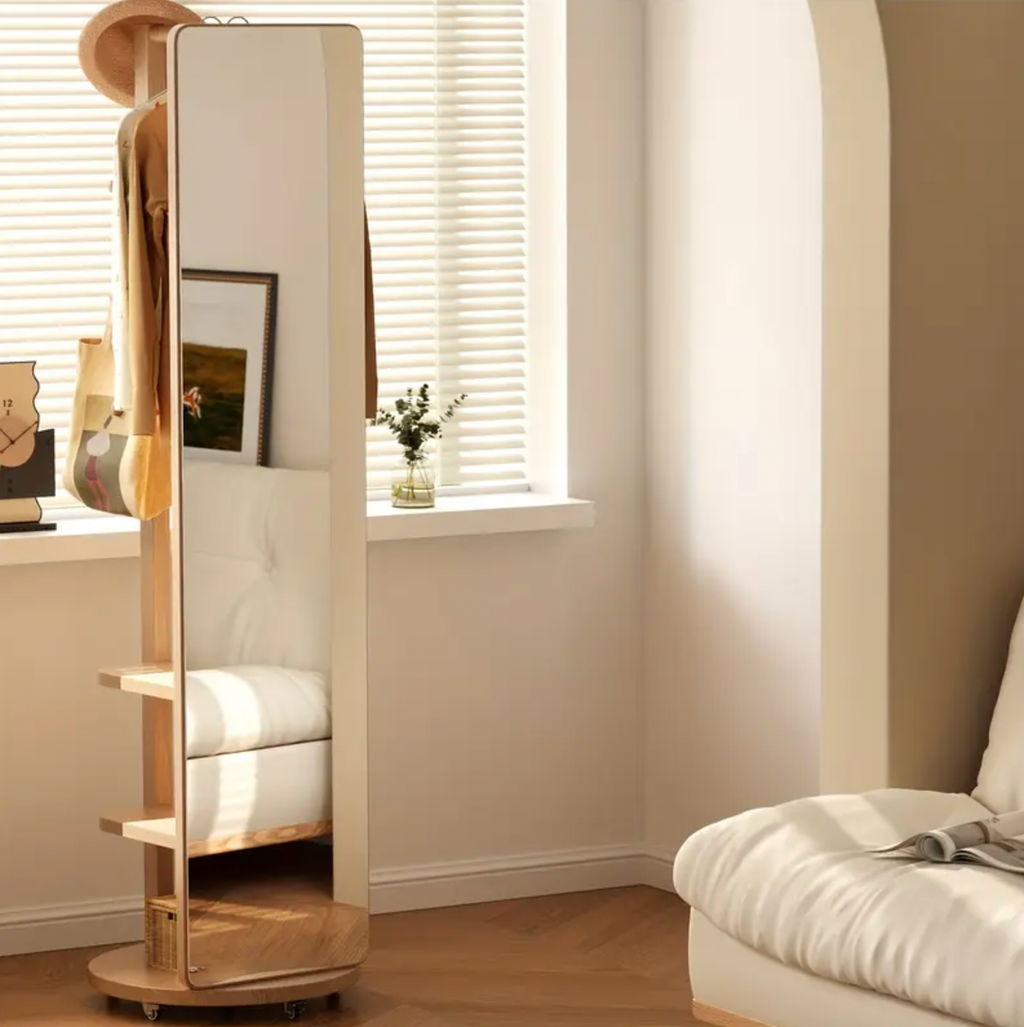 Solid Wood Floor Mirror – Rotating with Coat Hanger!