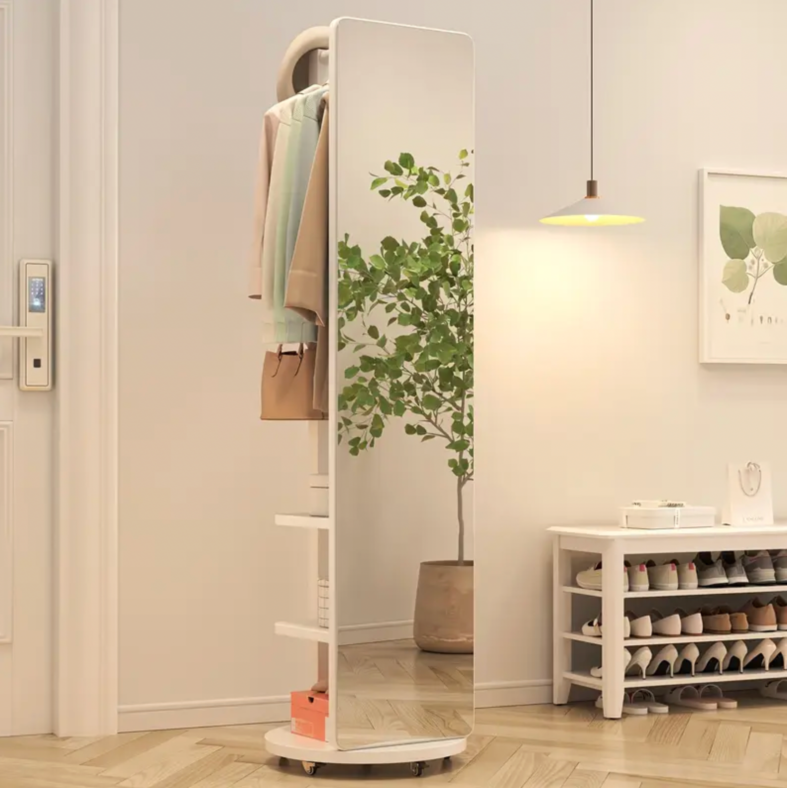Solid Wood Floor Mirror – Rotating with Coat Hanger!
