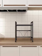 Expandable Metal Microwave Rack with Hooks - Vertical Countertop Organizer for Toaster, Air Fryer, Rice Cooker & More - Easy Installation, Durable Metal Construction, Space-Saving Design for Kitchen Appliances, Utensil Holder | Modern Kitchen Accessory |
