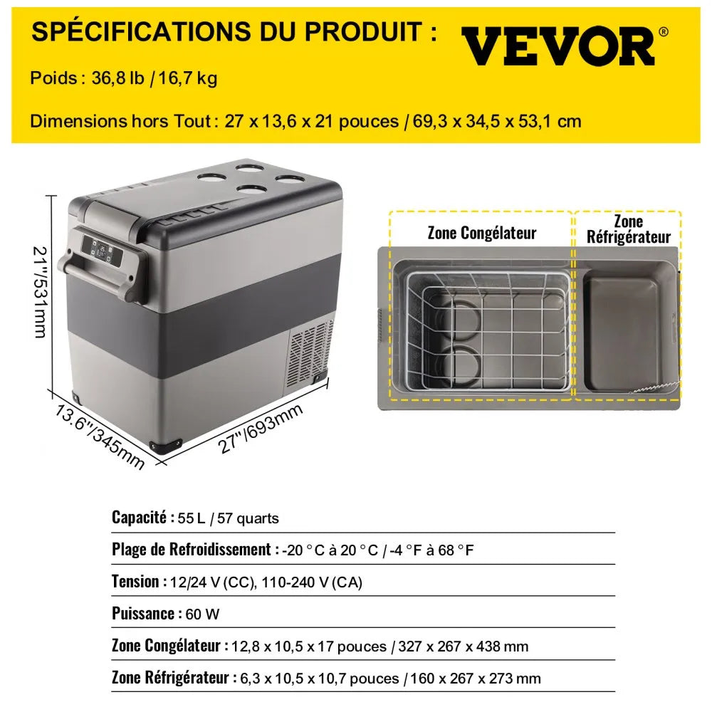 VEVOR Mini Portable Car Fridge, 55L Car Cooler