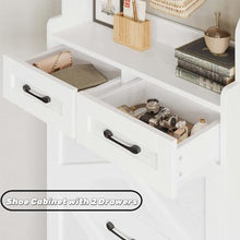 3-Drawer White Shoe Cabinet with Coat Rack