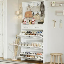 3-Drawer White Shoe Cabinet with Coat Rack