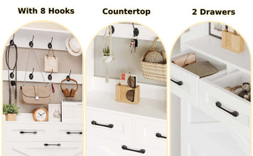 3-Drawer White Shoe Cabinet with Coat Rack