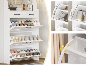 3-Drawer White Shoe Cabinet with Coat Rack