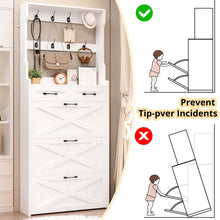3-Drawer White Shoe Cabinet with Coat Rack
