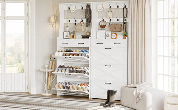 3-Drawer White Shoe Cabinet with Coat Rack